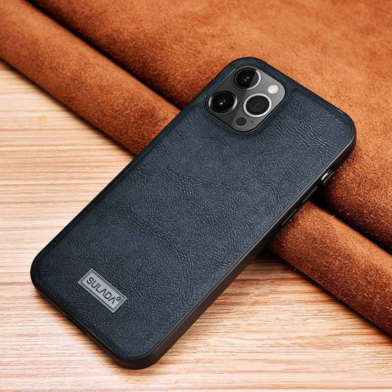 i sulada pu leather coated tpu phone case for iphone 12 pro max blue
