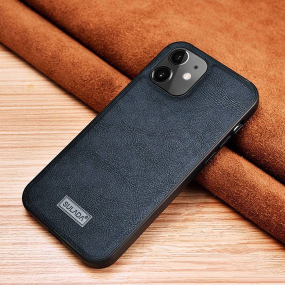 i sulada pu leather coated tpu phone case for iphone 12 pro max blue