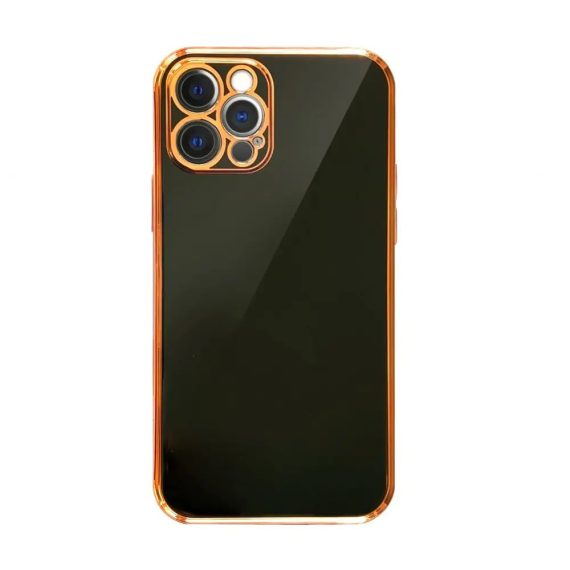 Etui do iPhone 12 Pro Max luksusowe ze złotą ramką, czarne