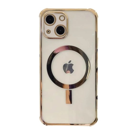 Etui do iPhone 13 MagSafe Protect transparentne ze złotą ramką, ochrona kamery
