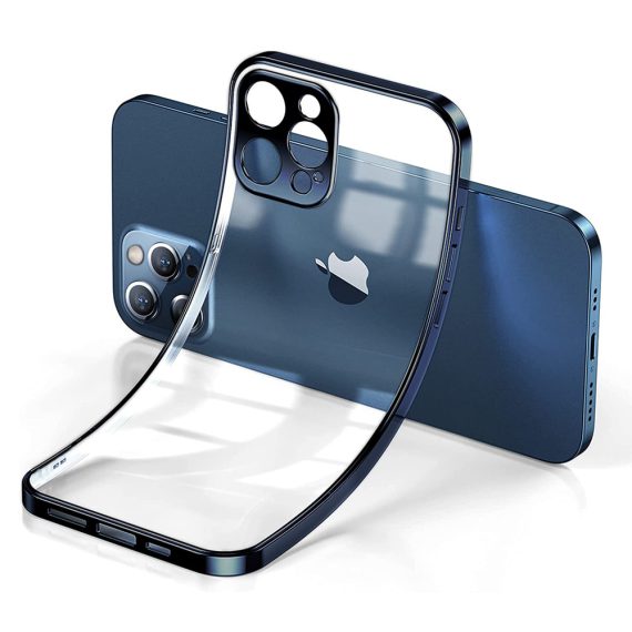 Etui JETech ochronne do iPhone 12 Pro przeźroczysty tył HD niebieski, pacyficzny kolor ramki