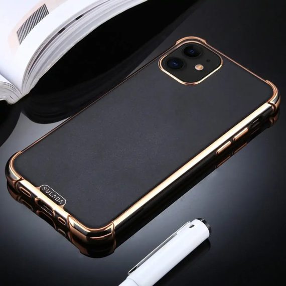 Etui do iPhone 12 eleganckie luksusowe czarne ze złotem SULADA oryginal