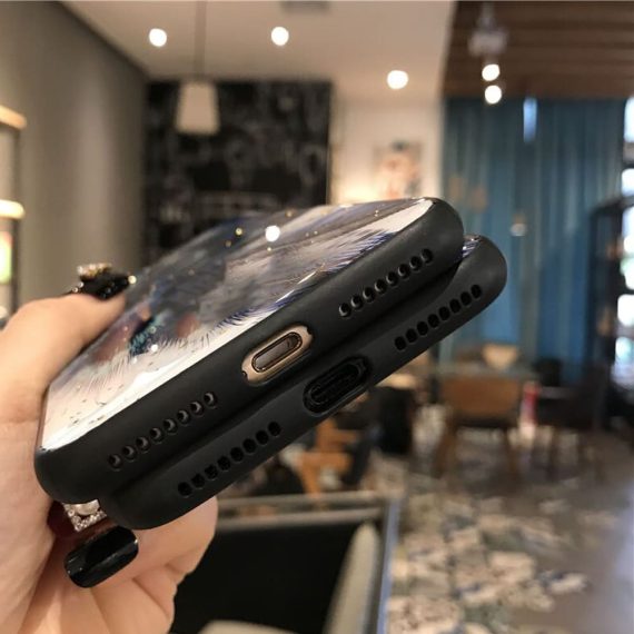 etui iphone 12 12 pro z nadrukieg pióra z cząstkami brokatu 5