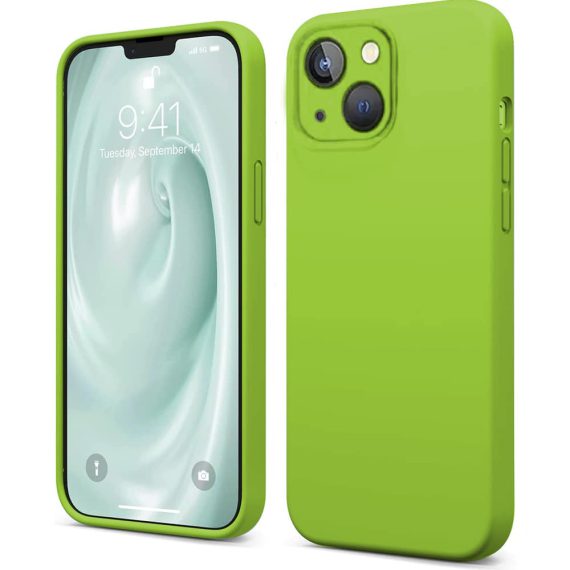 Etui do iPhone 13 Mini silikonowe z mikrofibrą soft touch z osłoną na aparat, zieleń wiosenna