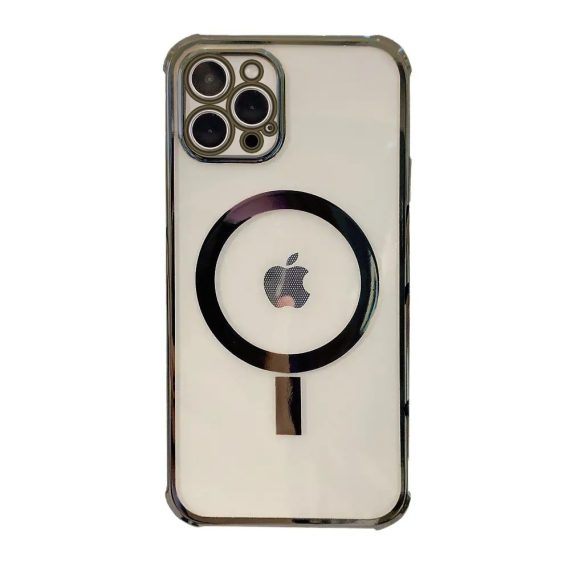Etui do iPhone 12 Pro transparentne grafitowy kolor ramki z MagSafe, ochrona kamery
