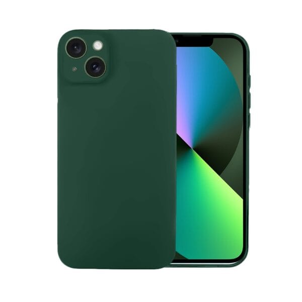 Etui do iPhone 13 silikonowe z mikrofibrą soft touch z osłoną na aparat, butelkowo zielone