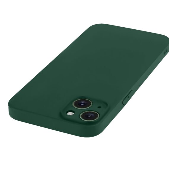 Etui do iPhone 13 silikonowe z mikrofibrą soft touch z osłoną na aparat, butelkowo zielone (4)