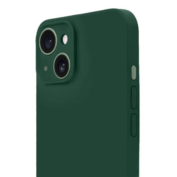 Etui do iPhone 13 silikonowe z mikrofibrą soft touch z osłoną na aparat, butelkowo zielone (6)