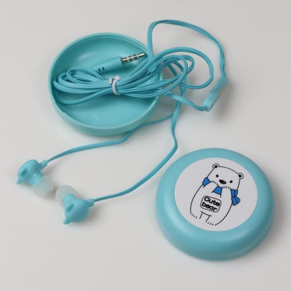 Słuchawki dokanałowe w kształcie miasia + pudełko Miś Niebieski