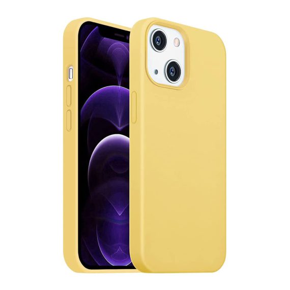 Etui do iPhone 13 silikonowe z mikrofibrą premium soft touch szafranowy żółty