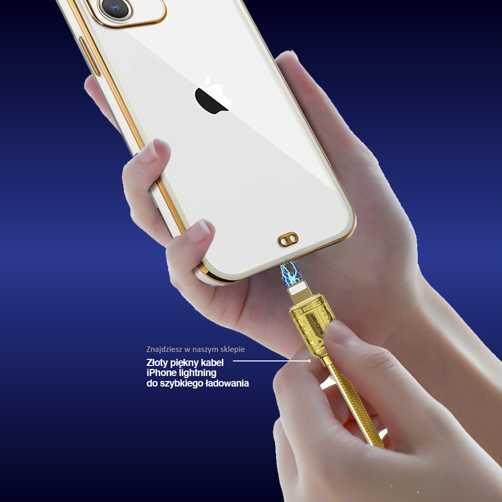 etui do iphone 11 fashion gold przeźroczysty tył, osłona na aparat, pozłacane elementy, biała ramka