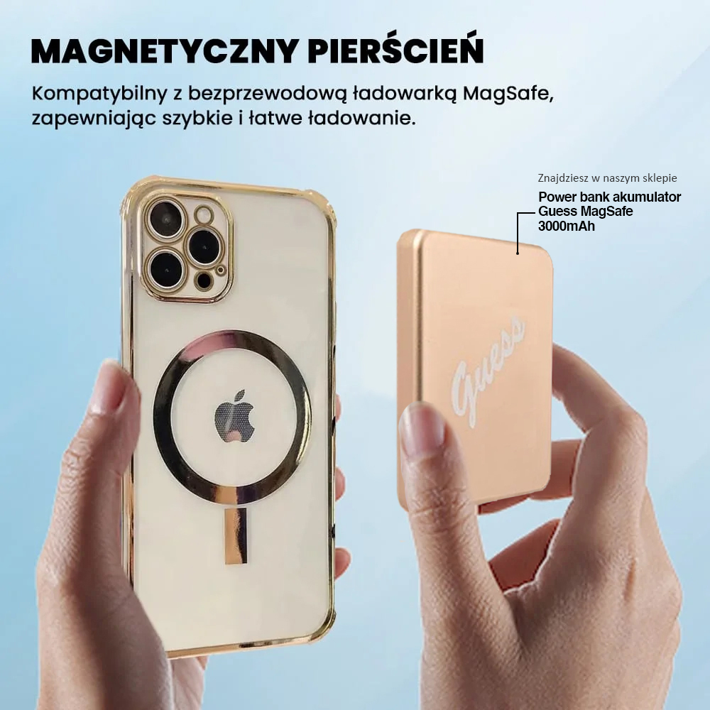 etui do iphone 13 pro max magsafe protect transparentne ze złotą ramką, ochrona kamery