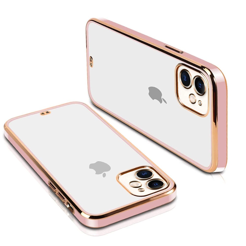 etui iphone 11 białe luxury style przezroczysty tył, różowa ramka 1
