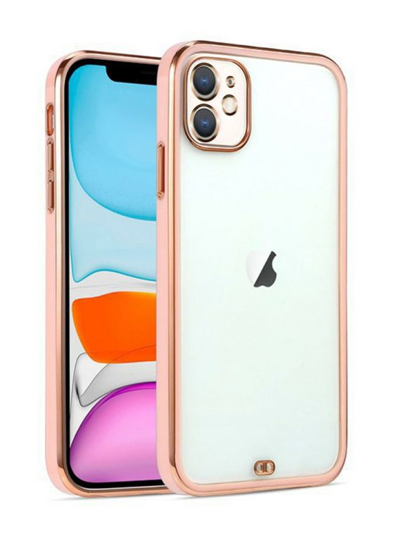 etui iphone 11 białe luxury style przezroczysty tył, różowa ramka 4
