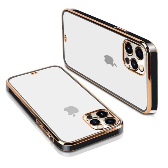 etui iphone 12 pro białe luxury style przezroczysty tył, czarne ramka 1