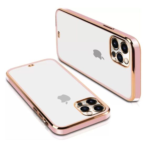 etui iphone 12 pro białe luxury style przezroczysty tył, różowa ramka 1