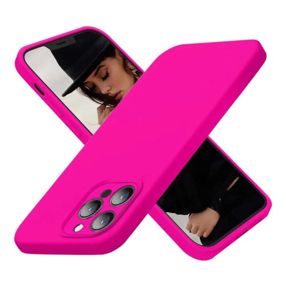 Etui do iPhone 13 Pro silikonowe z mikrofibrą soft touch z osłona na aparat, różowe