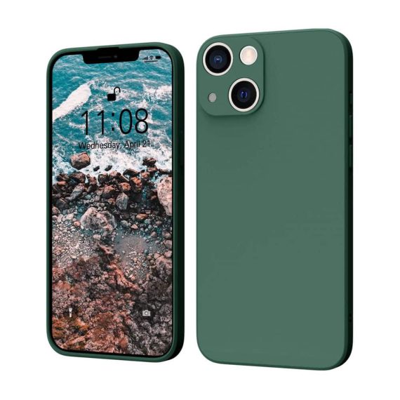 Etui do iPhone 13 silikonowe z mikrofibrą soft touch,  z osłoną na aparat, zieleń butelkowa
