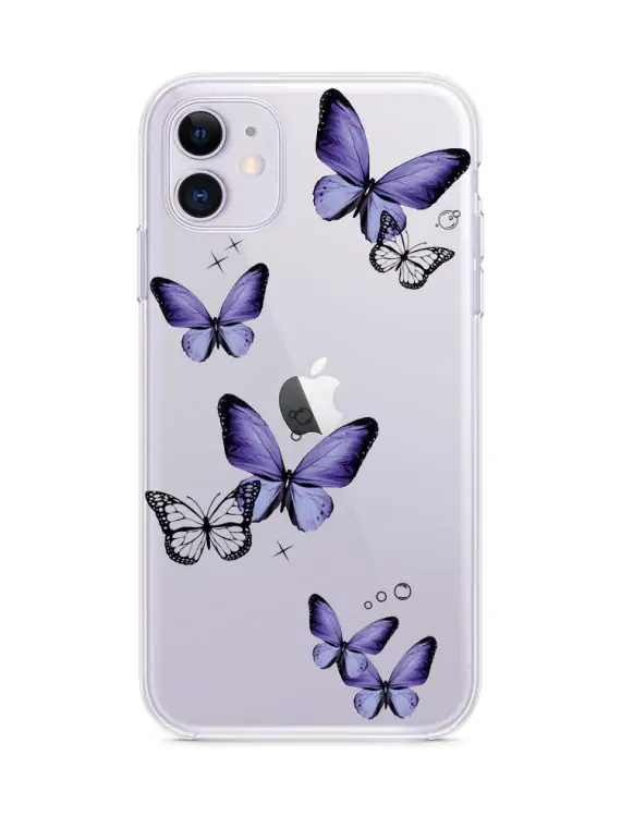 mock u iphone 11 przezroczyste z nadrukiem fioletowy motyle1