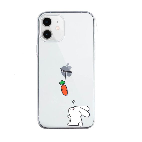 Etui do iPhone 12 silikonowe przeźroczyste Mini Pets z nadrukiem, królik i marchewka