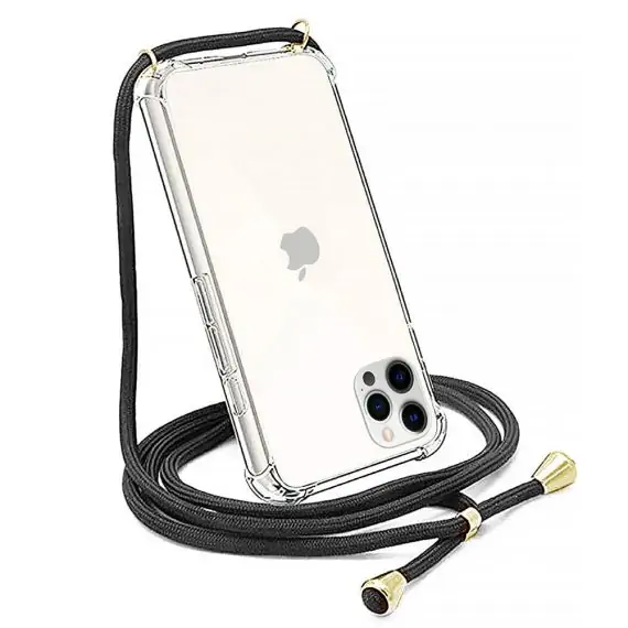 Etui do iPhone 14 Pro Max wzmacniane crossbody z czarną smyczą jak torebka