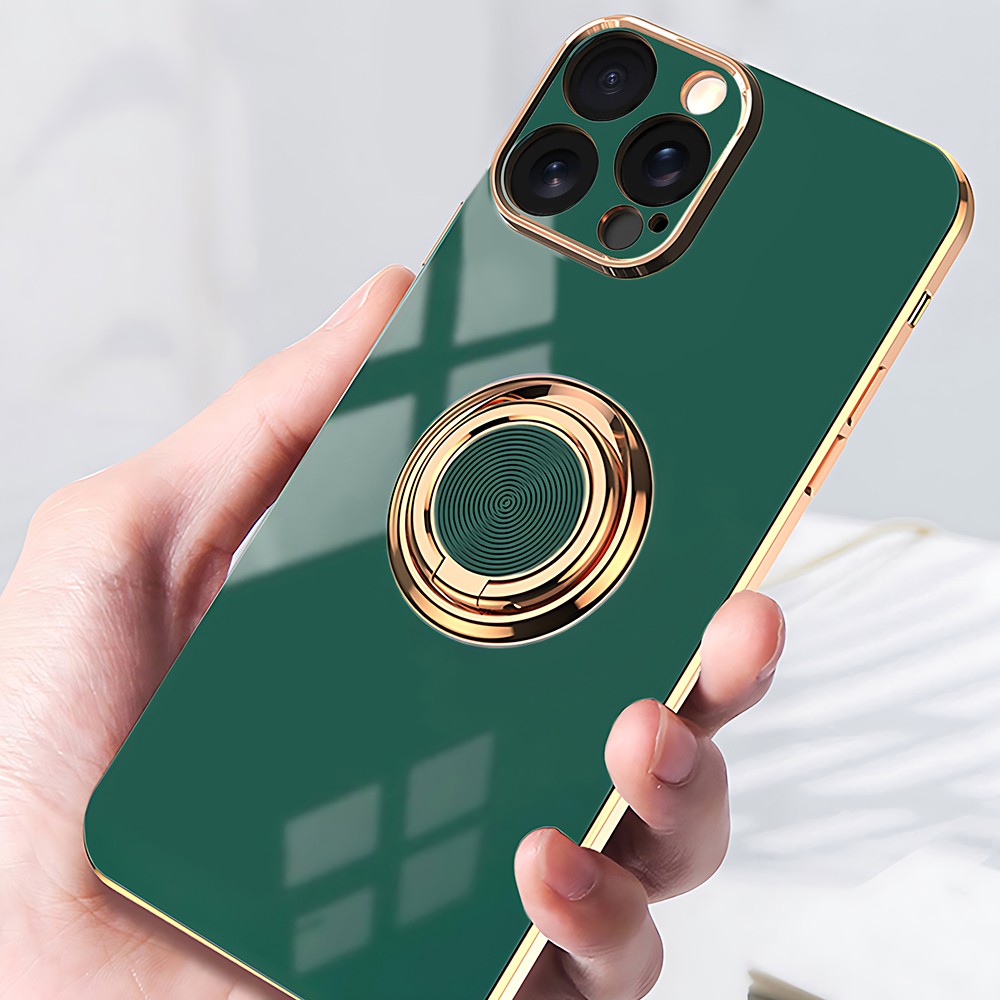 Etui do iPhone 11 Pro eleganckie, ze złotym, metalowym uchwytem i zdobieniami, osłona na aparat, zieloneObszar kompozycji 24