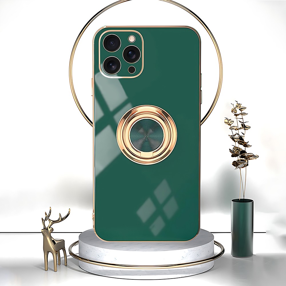 Etui do iPhone 11 Pro eleganckie, ze złotym, metalowym uchwytem i zdobieniami, osłona na aparat, zieloneObszar kompozycji 25