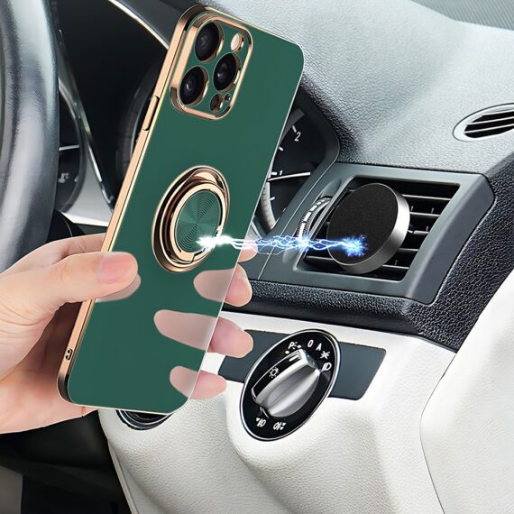 Etui do iPhone 11 Pro eleganckie, ze złotym, metalowym uchwytem i zdobieniami, osłona na aparat, zieloneObszar kompozycji 26