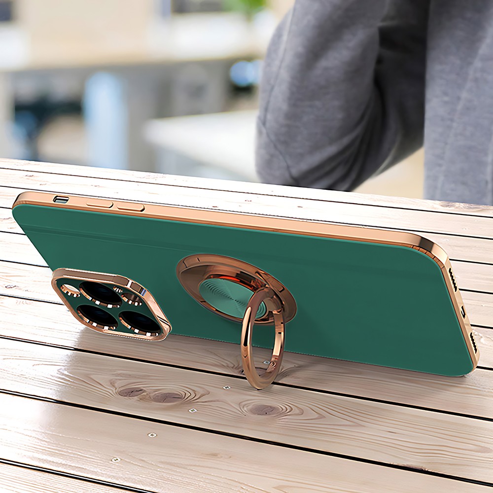 Etui do iPhone 11 Pro eleganckie, ze złotym, metalowym uchwytem i zdobieniami, osłona na aparat, zieloneObszar kompozycji 27