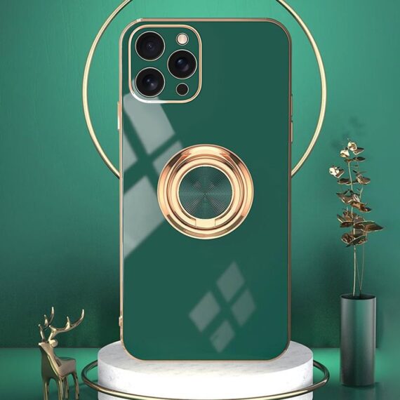 Etui do iPhone 11 Pro eleganckie, ze złotym, metalowym uchwytem i zdobieniami, osłona na aparat, zieloneObszar kompozycji 28