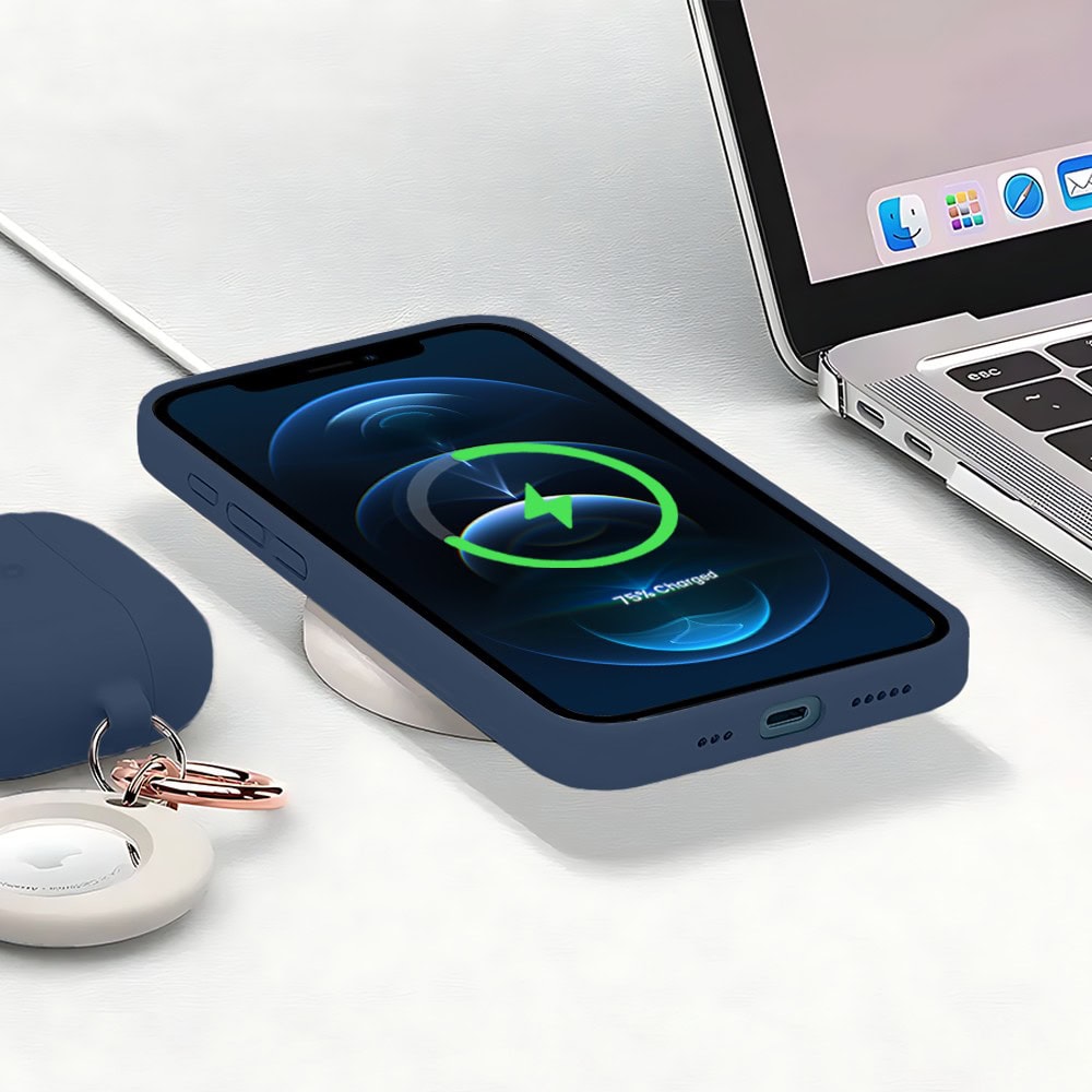 Etui do iPhone 12 Pro Max silikonowe z mikrofibrą soft touch z osłoną na aparat, granatowe (1)