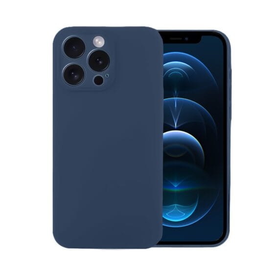Etui do iPhone 12 Pro Max silikonowe z mikrofibrą soft touch z osłoną na aparat, granatowe (2)