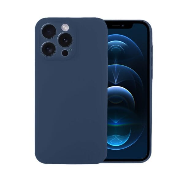 Etui do iPhone 12 Pro Max silikonowe z mikrofibrą soft touch z osłoną na aparat, granatowe