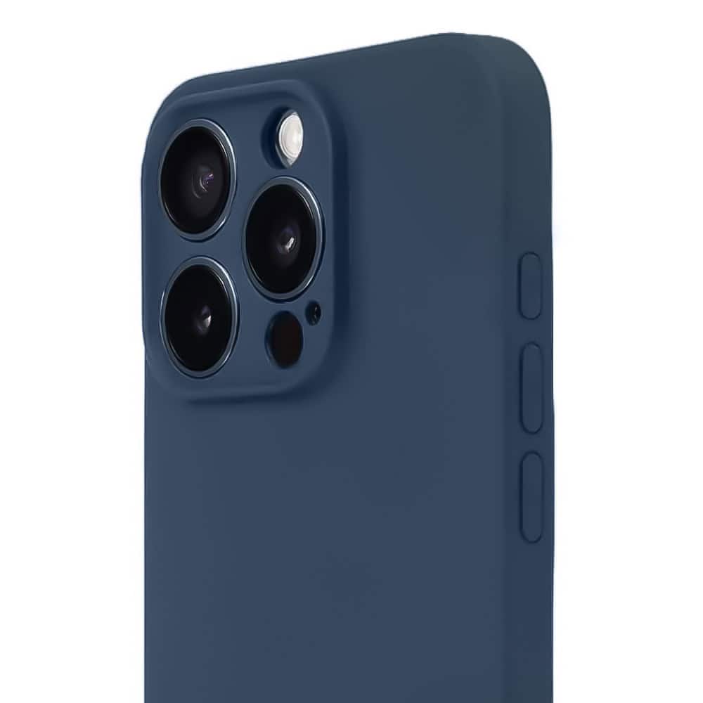 Etui do iPhone 12 Pro Max silikonowe z mikrofibrą soft touch z osłoną na aparat, granatowe (6)