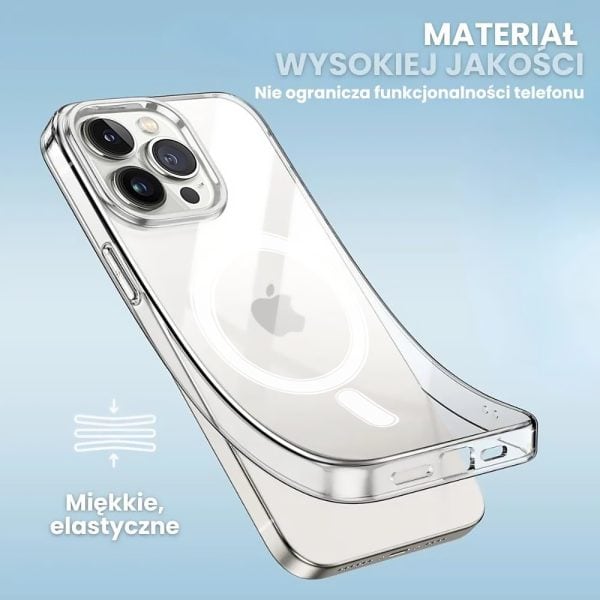 etui do iphone 13 pro max clear case, osłona aparatu, elastyczny tył z magsafe, przeźroczyste