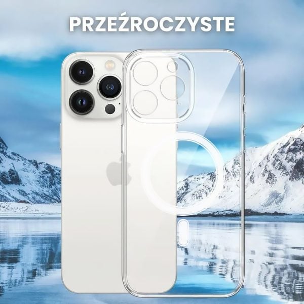 etui do iphone 13 pro max clear case, osłona aparatu, elastyczny tył z magsafe, przeźroczyste