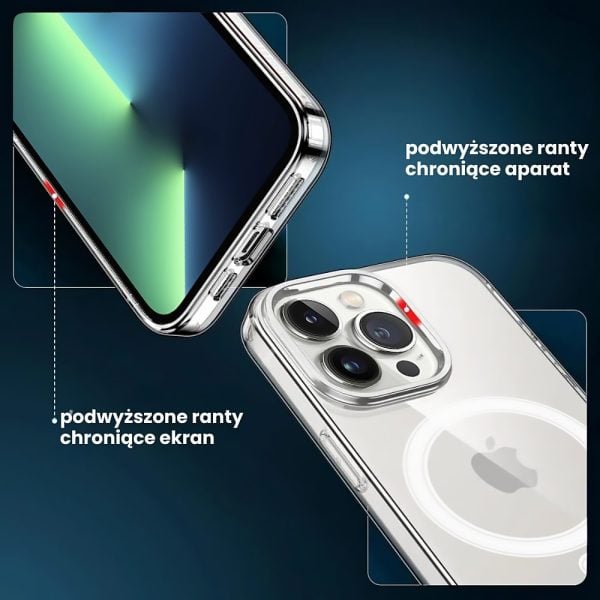 etui do iphone 13 pro max clear case, osłona aparatu, elastyczny tył z magsafe, przeźroczyste