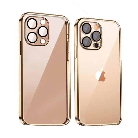 Etui do iPhone 14 Pro Premium Protect Full Cover z osłoną kamery i obiektywów 9H, krystaliczny tył, czerwone złoto
