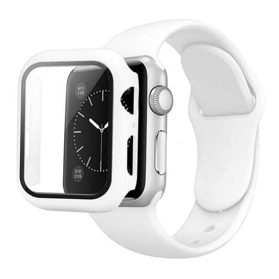 Pasek + etui ze szkłem 2w1 do Apple Watch Series 7 41 mm alabastrowy biały