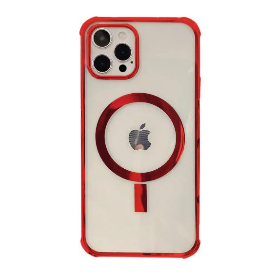 Etui do iPhone 12 Pro transparentne czerwona ramka z MagSafe