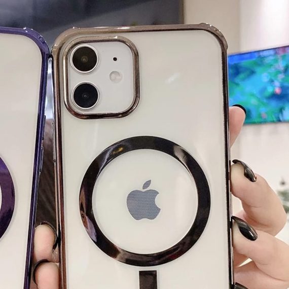 etui do iphone 12 transparentne ze złotą ramką z magsafe tytonowe 4