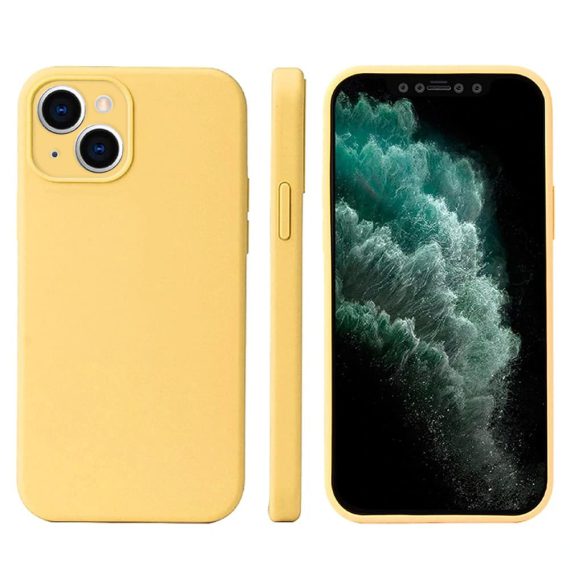Etui do iPhone 13 silikonowe z mikrofibrą soft touch z osłoną na aparat, żółty