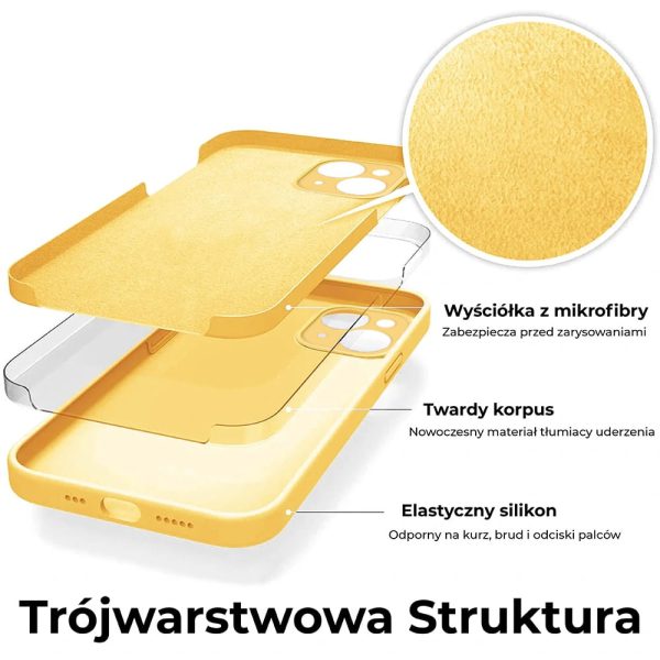 etui do iphone 13 13 mini silikonowe z mikrofibrą premium soft touch szafranowy żółty 3