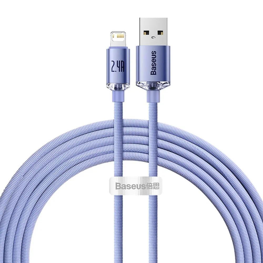Kabel USB – iPhone Lightning (SE/8/X/XR/XS/11/12/13/14) crystal, 120 cm, fioletowy