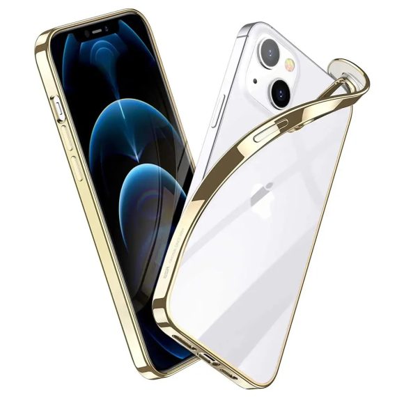 Etui do iPhone 14 Plus JETech Simple Metallic gold przeźroczyste z ramką w kolorze złota