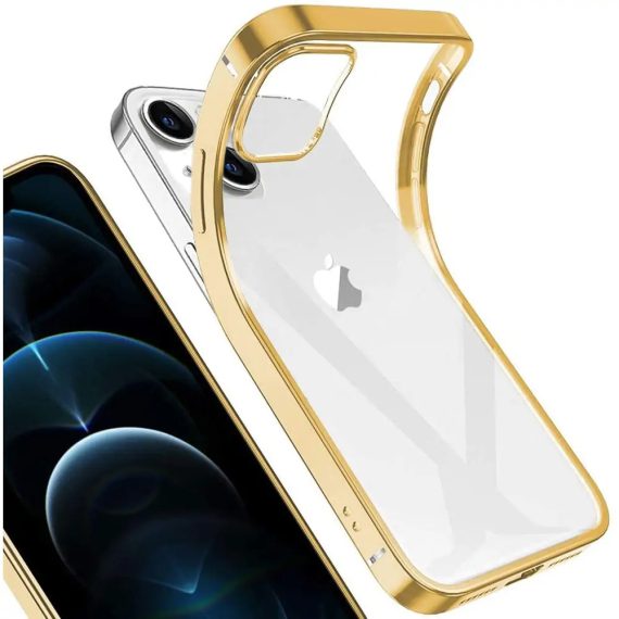Etui do iPhone 13 mini przeźroczyste ze złotą ramką simple gold