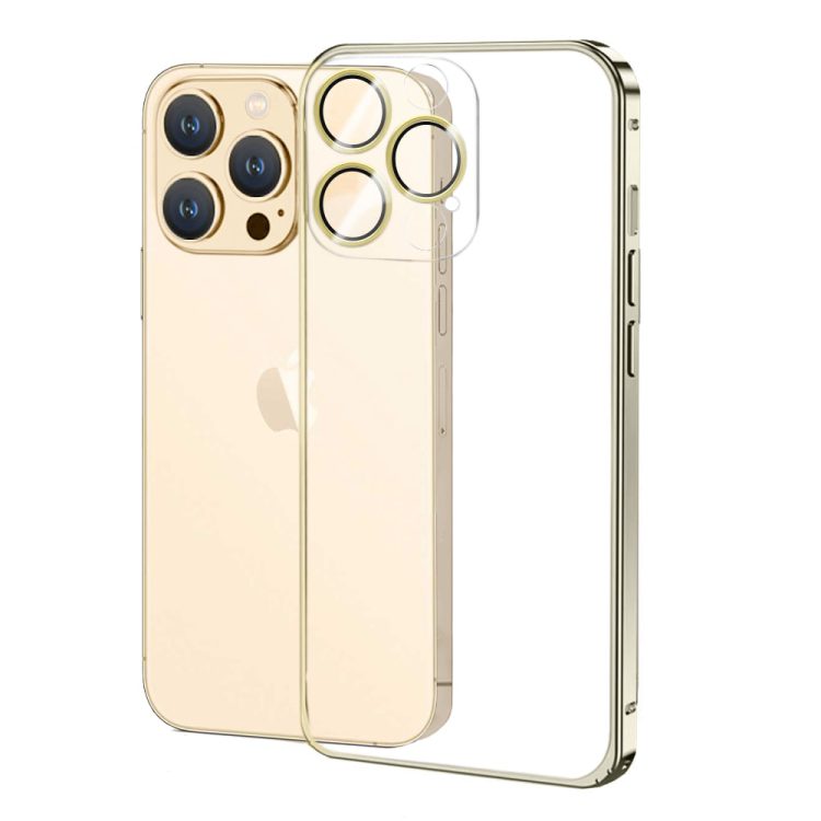 etui do iphone 13 pro max metalic gold frame matowe, metalowa złota ramka, ochrona aparatu