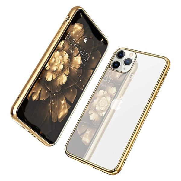 etui iphone 11 pro złota ramka luksusowe przezroczyste
