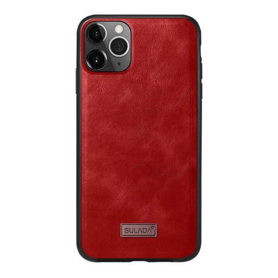 Etui do iPhone 13 Pro eleganckie luksusowe skórzane Velvet Deep Red SULADA oryginal głęboka czerwień
