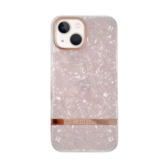 Etui do iPhone 13 mini Chic Case szykowne perły, złote zdobienia, różowe